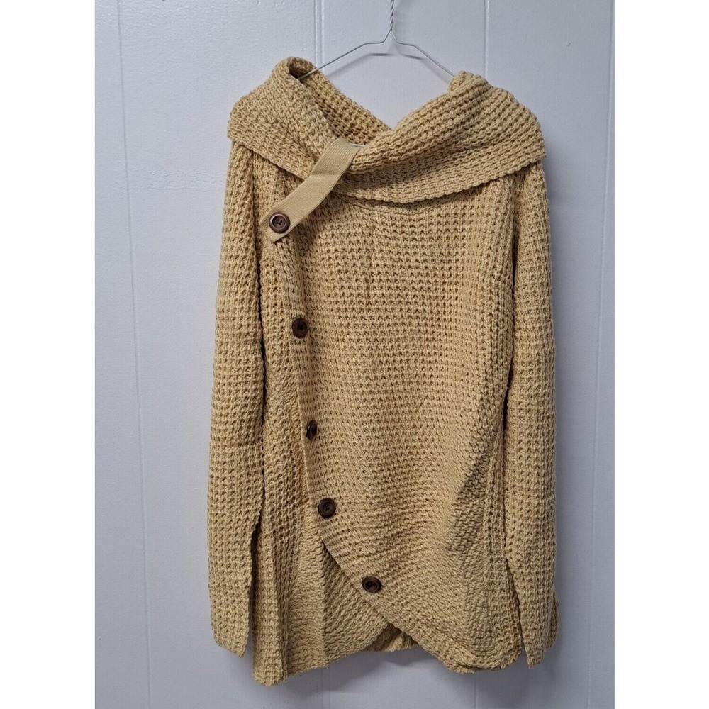 Women's Turtle Cowl‎ Neck Asymmetric Button Sweater Hem Knit Wrap Pullover 2XL